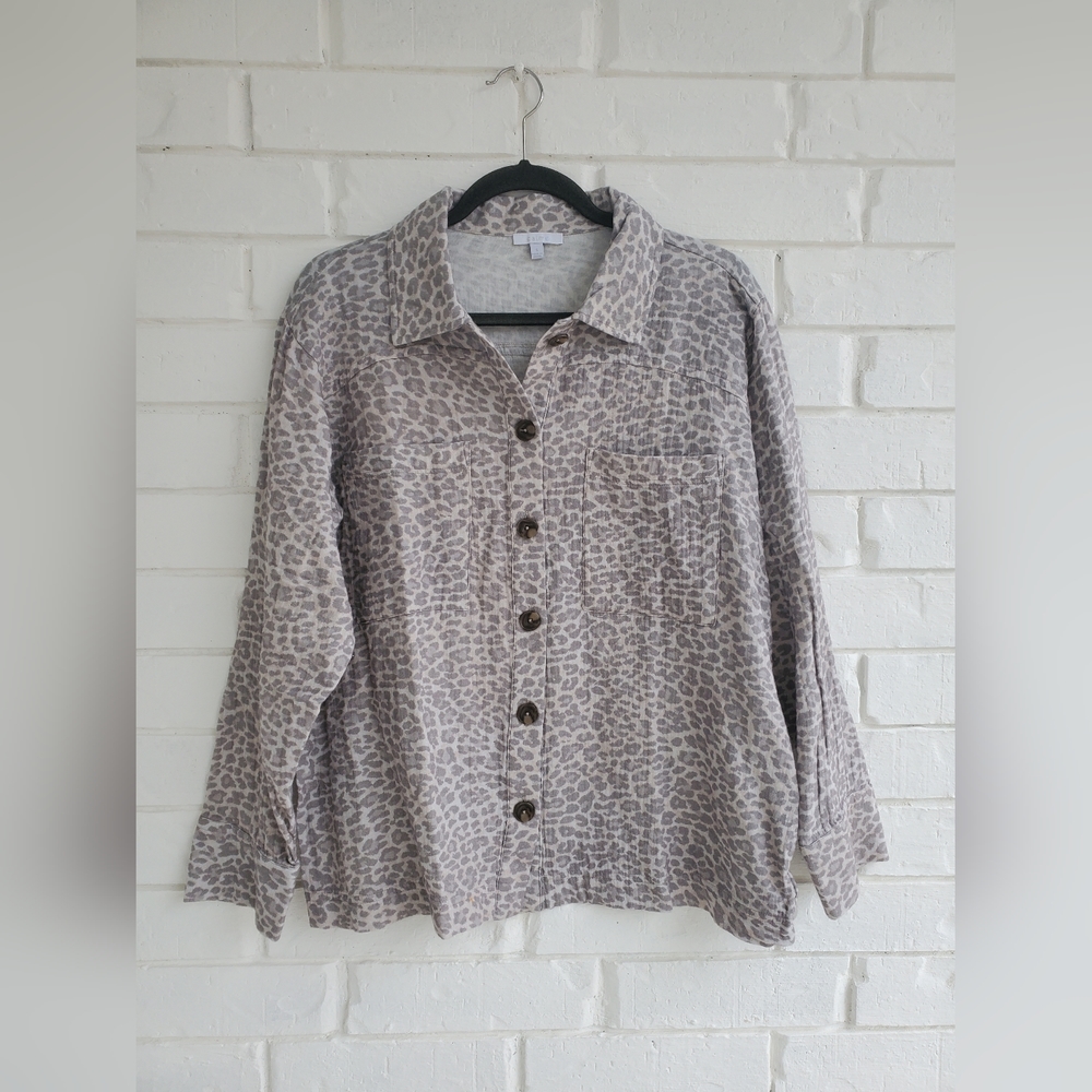 Calme By Johnny Was Women’s Double Pocket Shacket Leopard Print Size Small